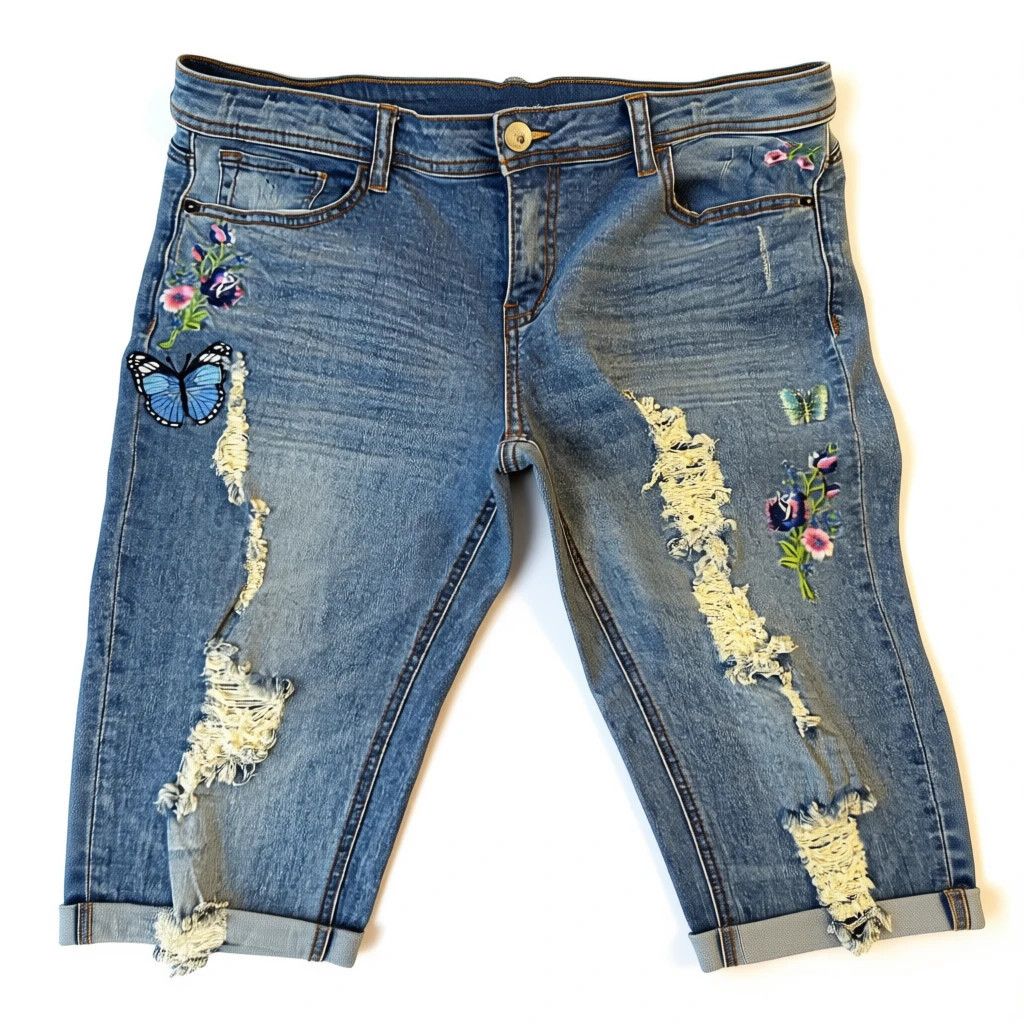 Other y2k embroidered distressed butterfly jeans rare 2000s vibe Size 32" / US 10 / IT 46 - 2 Thumbnail