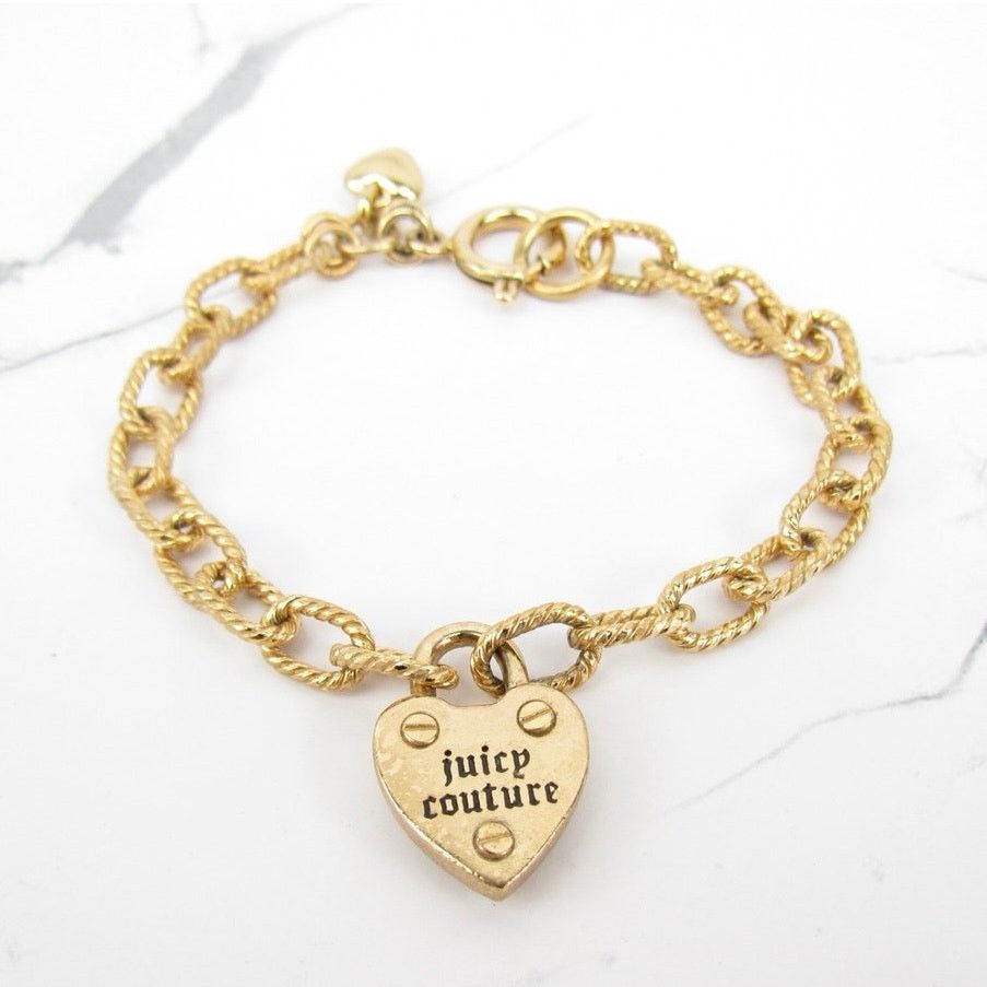 Juicy Couture Juicy Couture Vintage Gold Tone Logo Heart Lock Bracelet Size ONE SIZE - 3 Thumbnail