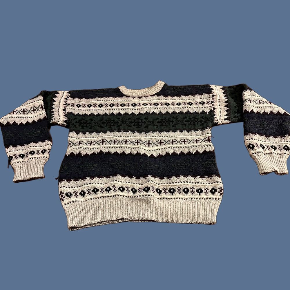 Vintage VINTAGE Adirondack Sweater Men’s Large L Beige Green Fair Isle Cardigan Knit Heavyweight 90s 80s Fall Winter Spring Summer Mens Size US L / EU 52-54 / 3 - 1 Thumbnail
