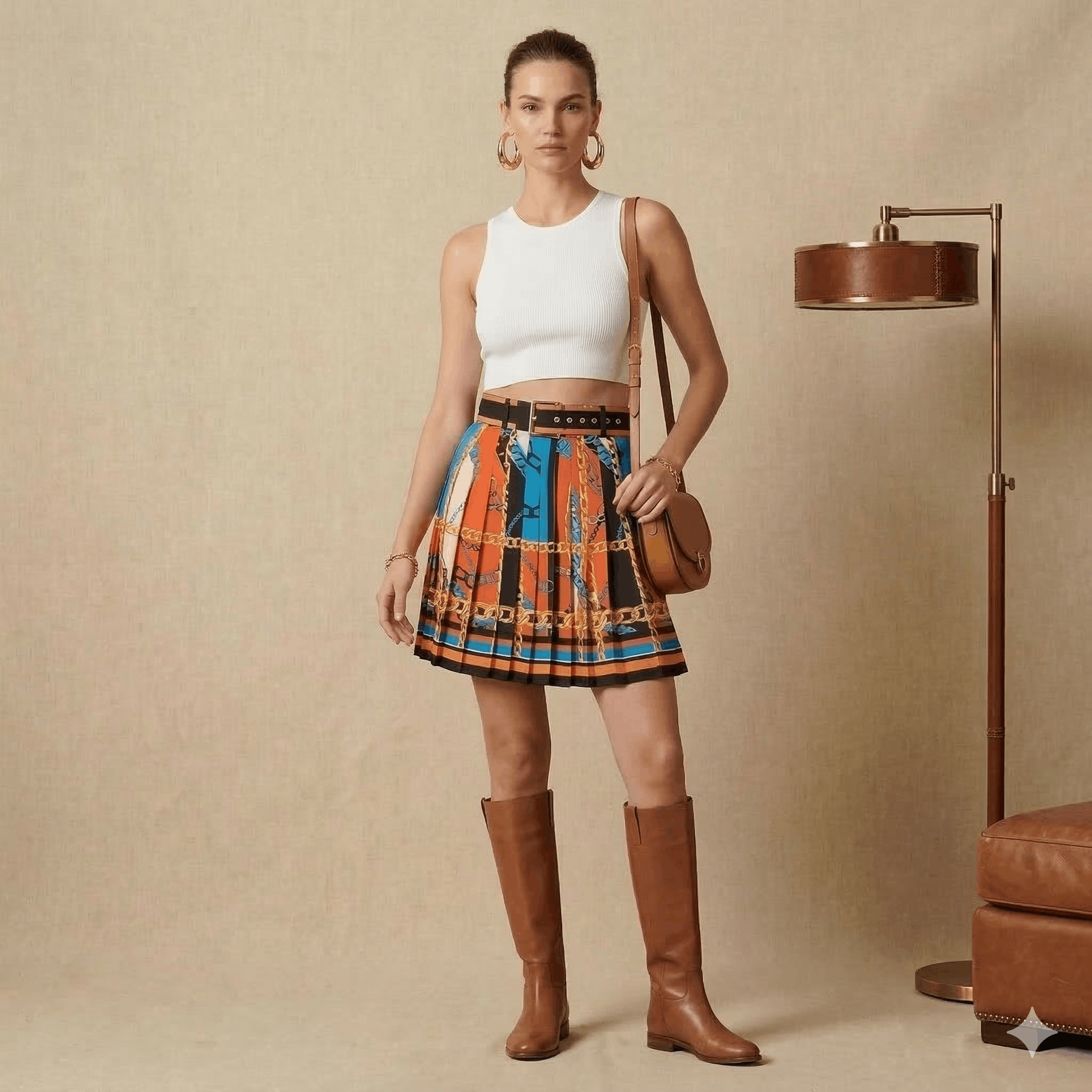 Zara Zara Belted Chain Print Pleated Mini Skirt Size XS / US 0-2 / IT 36-38 - 3 Thumbnail