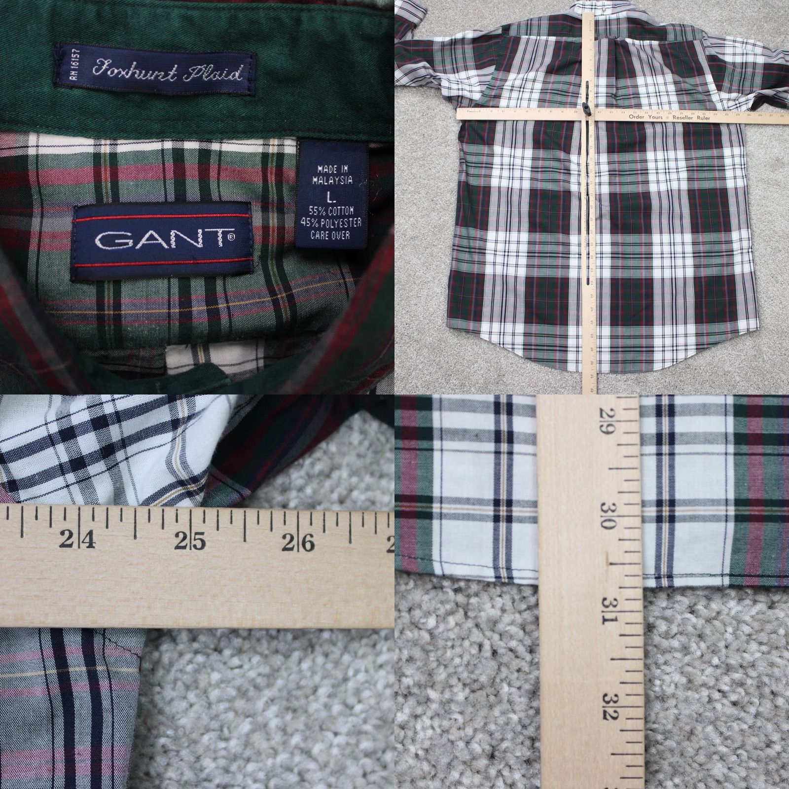 Gant GANT Shirt Mens Large Red & Green Plaid Button-Up Long Sleeve Cotton/Poly Twill Size US L / EU 52-54 / 3 - 8 Thumbnail