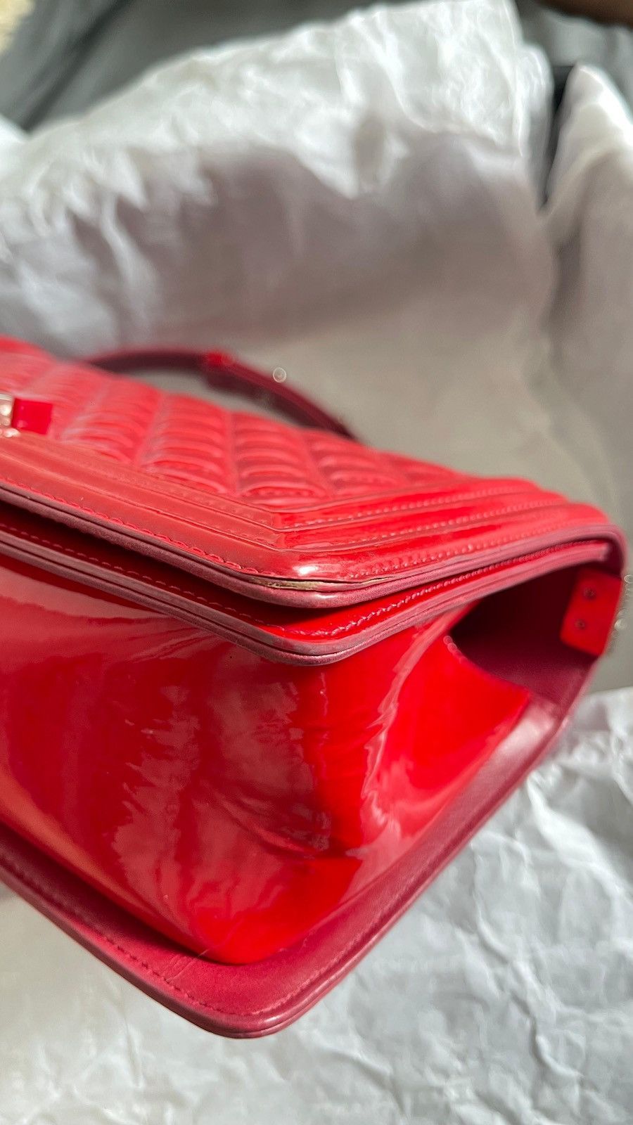 Chanel Chanel Red Quilted Patent Leather Medium Boy Bag Size ONE SIZE - 4 Thumbnail