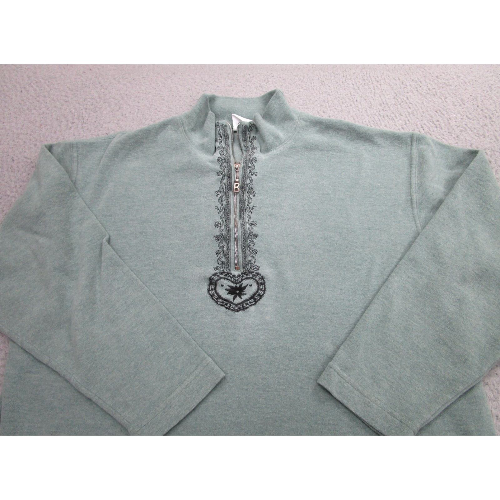Bogner Bogner Sweater Womens Large Green Mock Neck Quarter Zip Embroidered Made Italy Size M / US 6-8 / IT 42-44 - 2 Thumbnail
