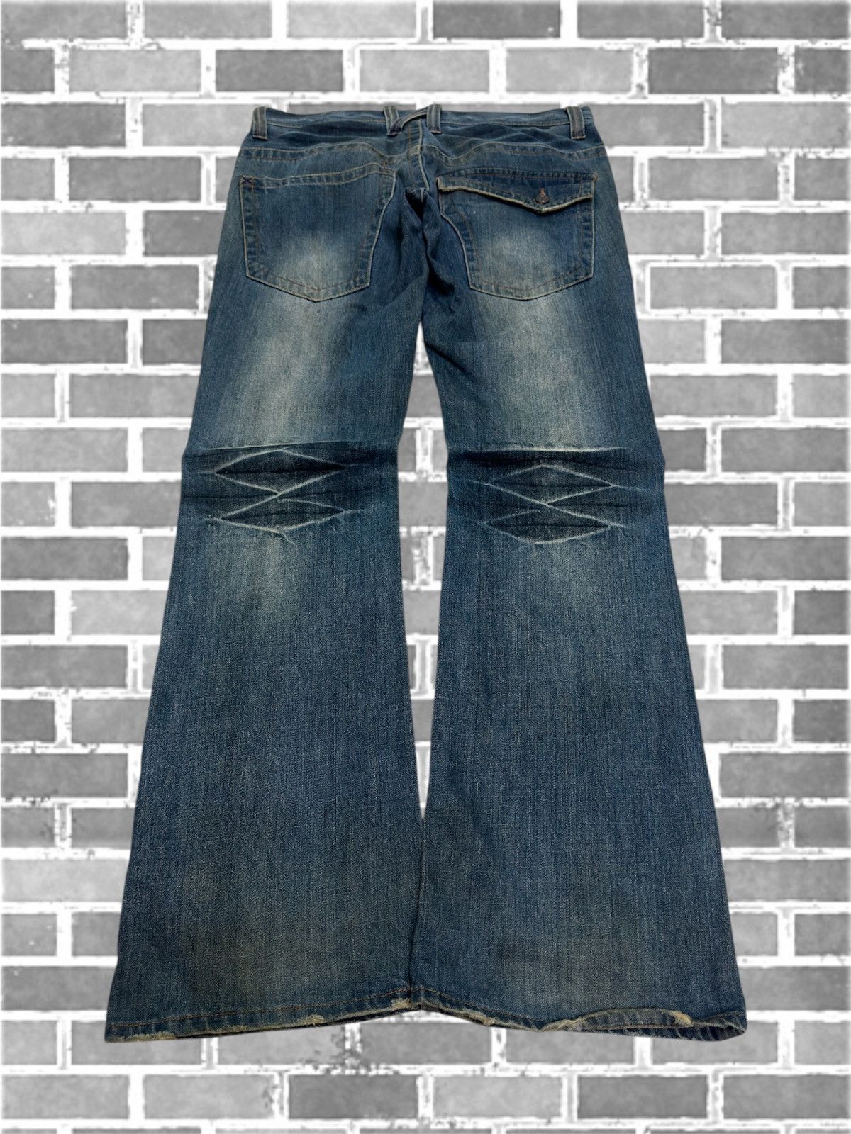 FLARE ROOT THREE CLAW MARK DISTRESSED DOUBLE POCKET DENIM