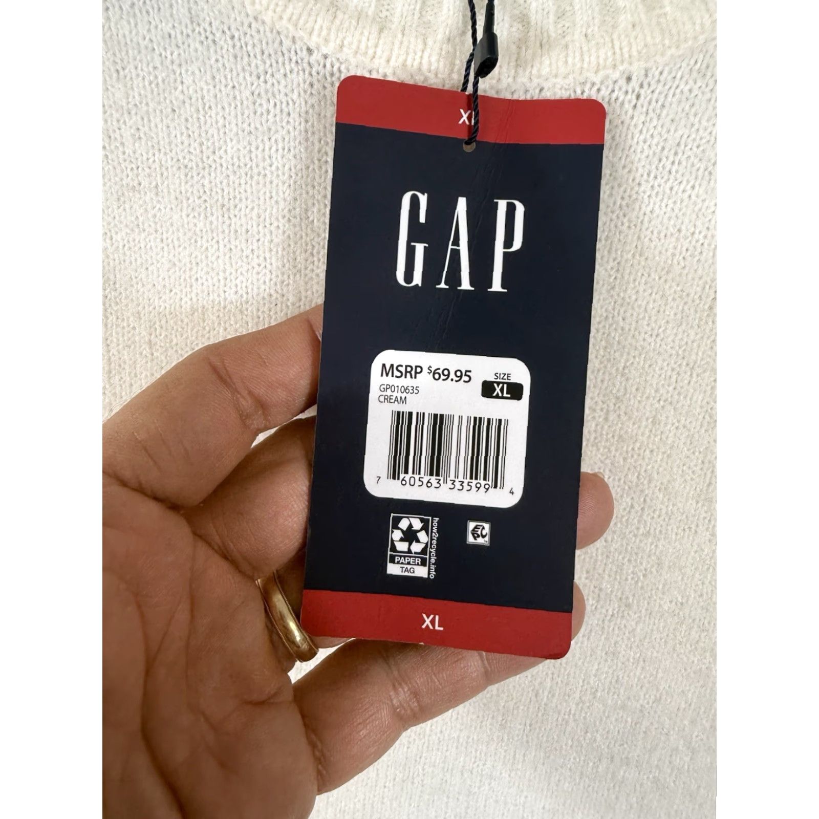 Gap Gap Pullover Sweater Mens XL Ivory Wool Blend Raglan Sleeve NWT Size US XL / EU 56 / 4 - 5 Thumbnail