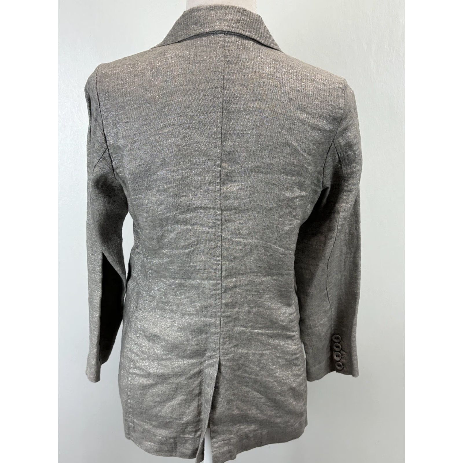 Eileen Fisher Eileen Fisher Twinkle Linen Blazer Jacket Small Petite Sp Metallic Womens PS Silver Blazer Linen Blend Metal Size S / US 4 / IT 40 - 3 Thumbnail