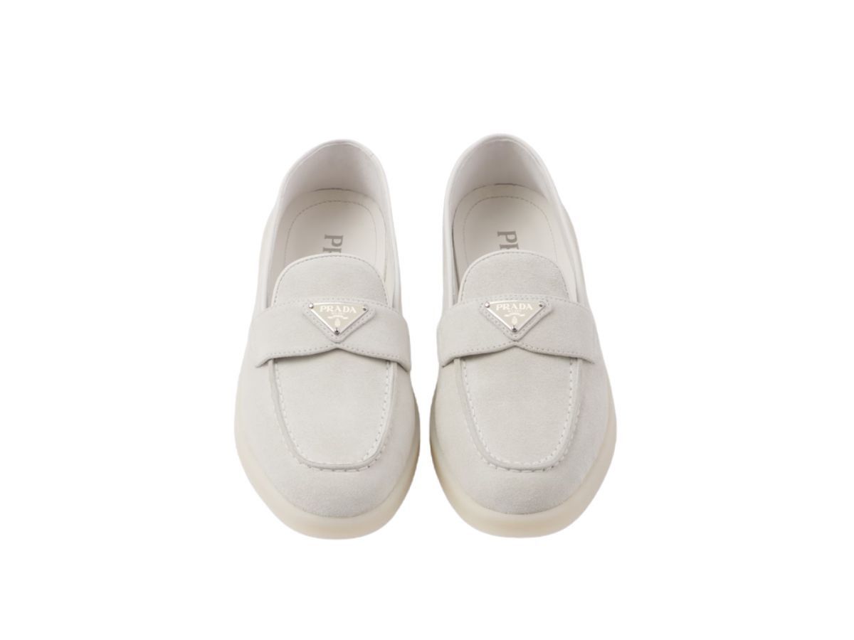 Prada o1B3y1r0426 Suede Leather Loafers in Chalk White Size US 8 / IT 38 - 3 Thumbnail