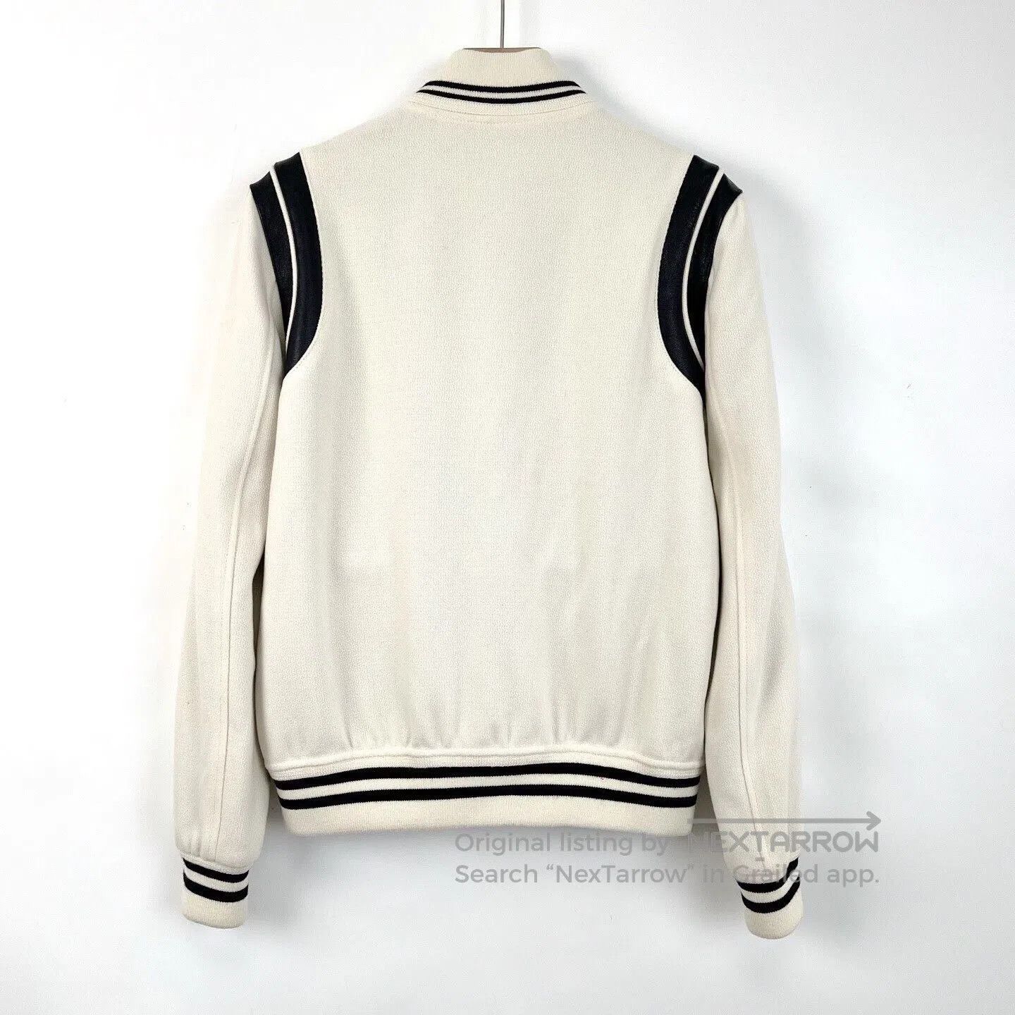 Saint Laurent Paris SAINT LAURENT White Leather Sleeve Baseball Jacket. Size US M / EU 48-50 / 2 - 2 Thumbnail