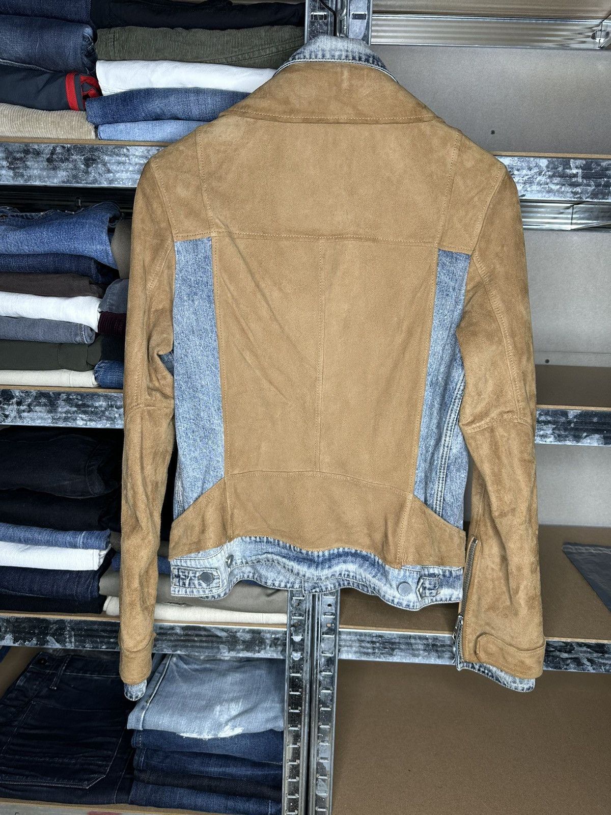 Allsaints AllSaints Suede Denim Biker Jacket Goat Leather Moto US 10 Size L / US 10 / IT 46 - 2 Thumbnail