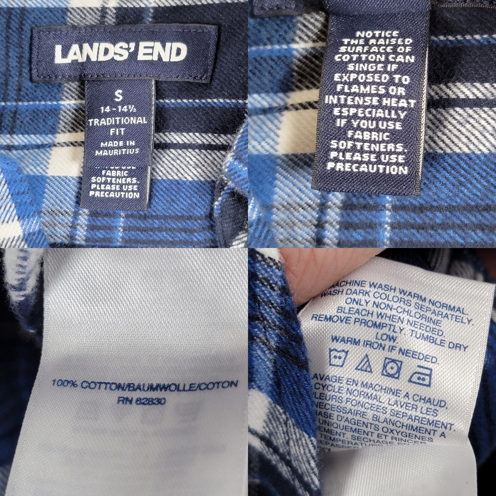 Lands' End Lands' End Button-Up Shirt Mens Flannel Blue Small Long Sleeve Winter Plaid Pocket Regular Fit 14-14.5 neck Collared Button-Up Mens Size US S / EU 44-46 / 1 - 9 Thumbnail