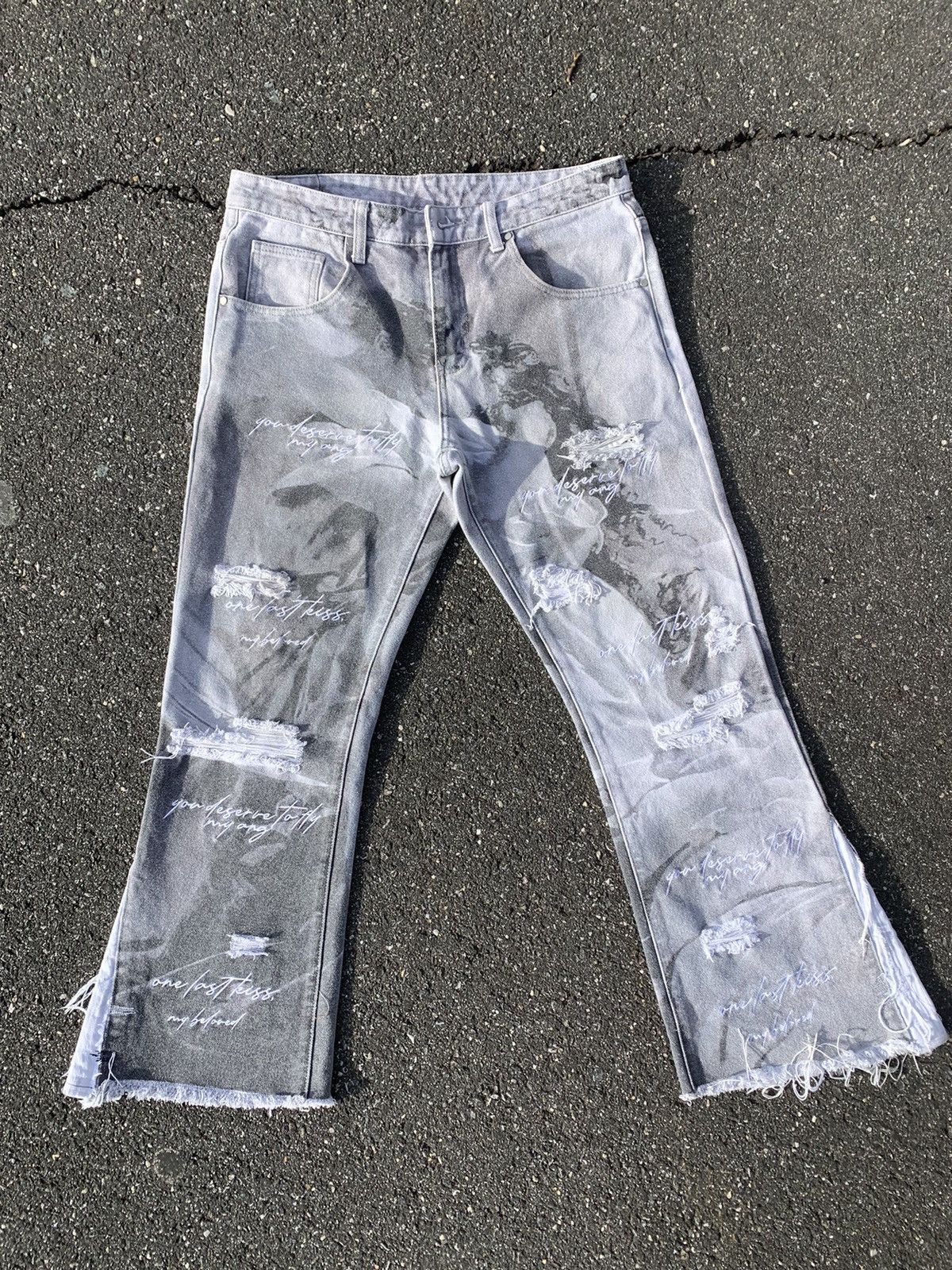 Other OVD Grey “You Deserve To Fly My Angel” Jeans Size US 32 / EU 48 - 1 Thumbnail
