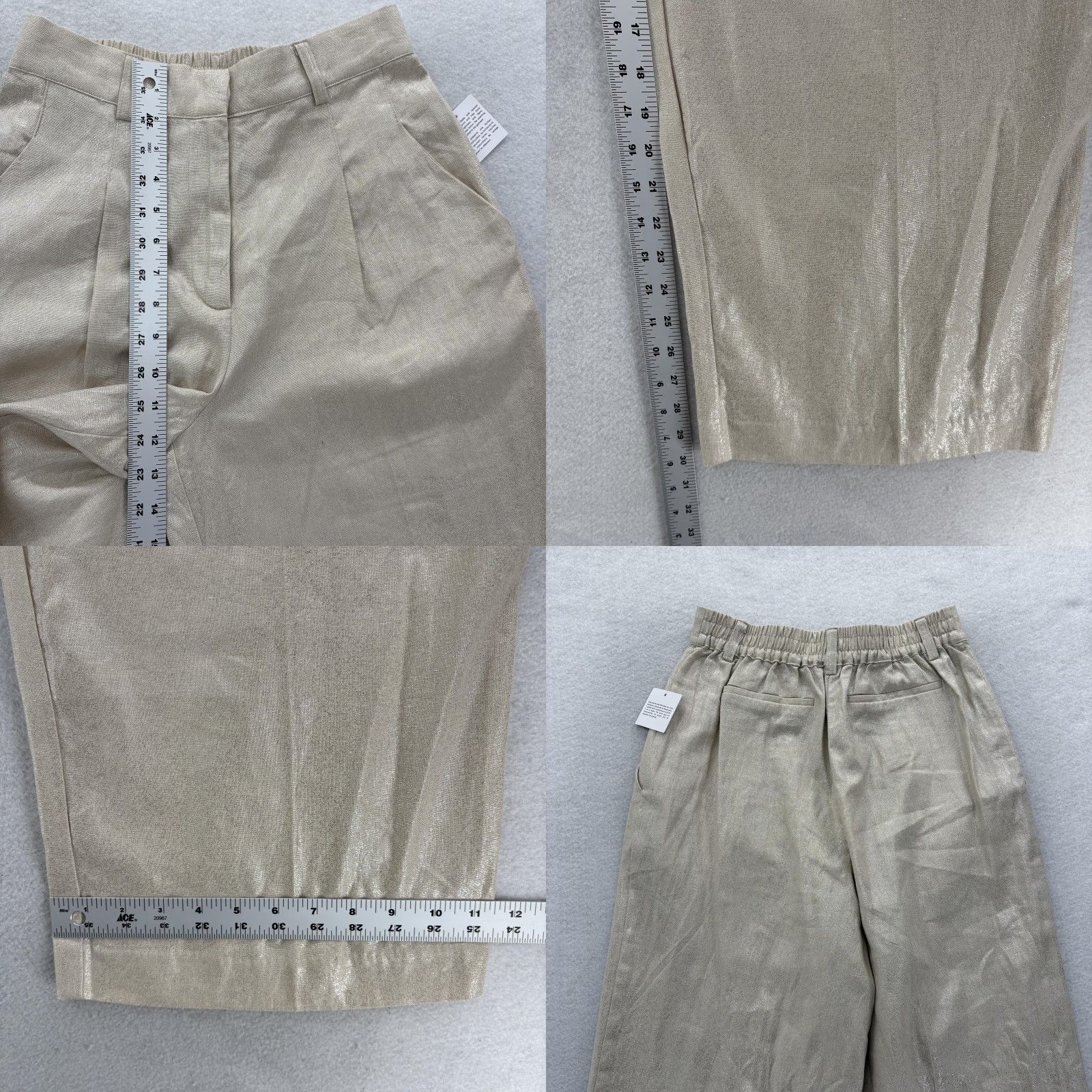 Vintage House Of Harlow 1960 Dress Pants Womens Small Gold Linen Blend Wide-Leg Crop NWT Size 28" / US 6 / IT 42 - 8 Thumbnail