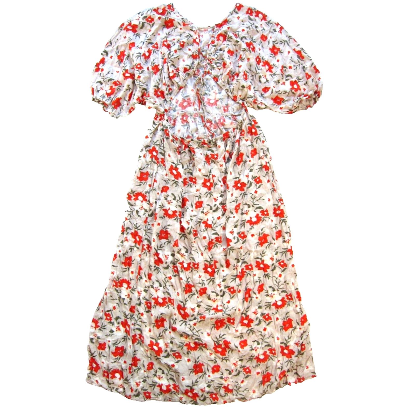 Vintage VINTAGE Time After Time Floral Maxi Dress Open Back Long Rayon Orange Green Large Size L / US 10 / IT 46 - 2 Thumbnail