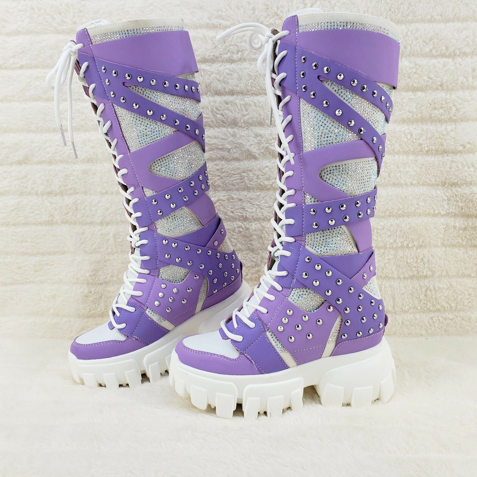 Other Wang Limited Lilac Purple White Platform Sneaker Knee Boots Size US 10 / IT 40 - 3 Thumbnail