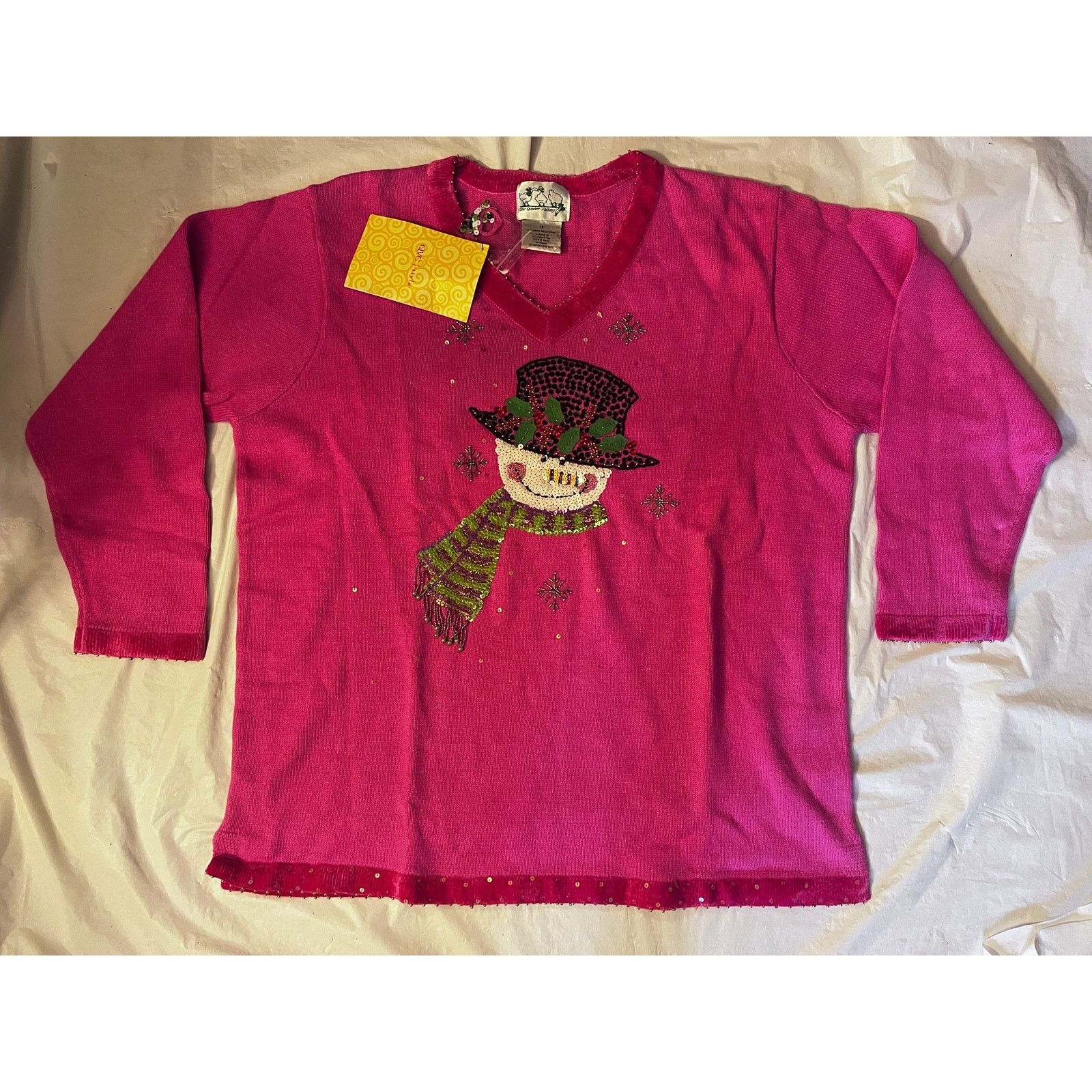 Other Vintage Quacker Factory Pink Snowman V-Neck Sweater - 1X Size XL / US 12-14 / IT 48-50 - 15 Thumbnail