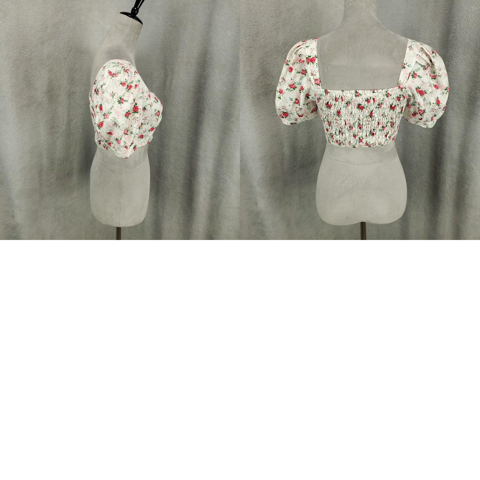Lulus Lulus Crop Top Womens Small White Red Roses Puff Sleeve Smocked Cute Factor Size S / US 4 / IT 40 - 8 Thumbnail