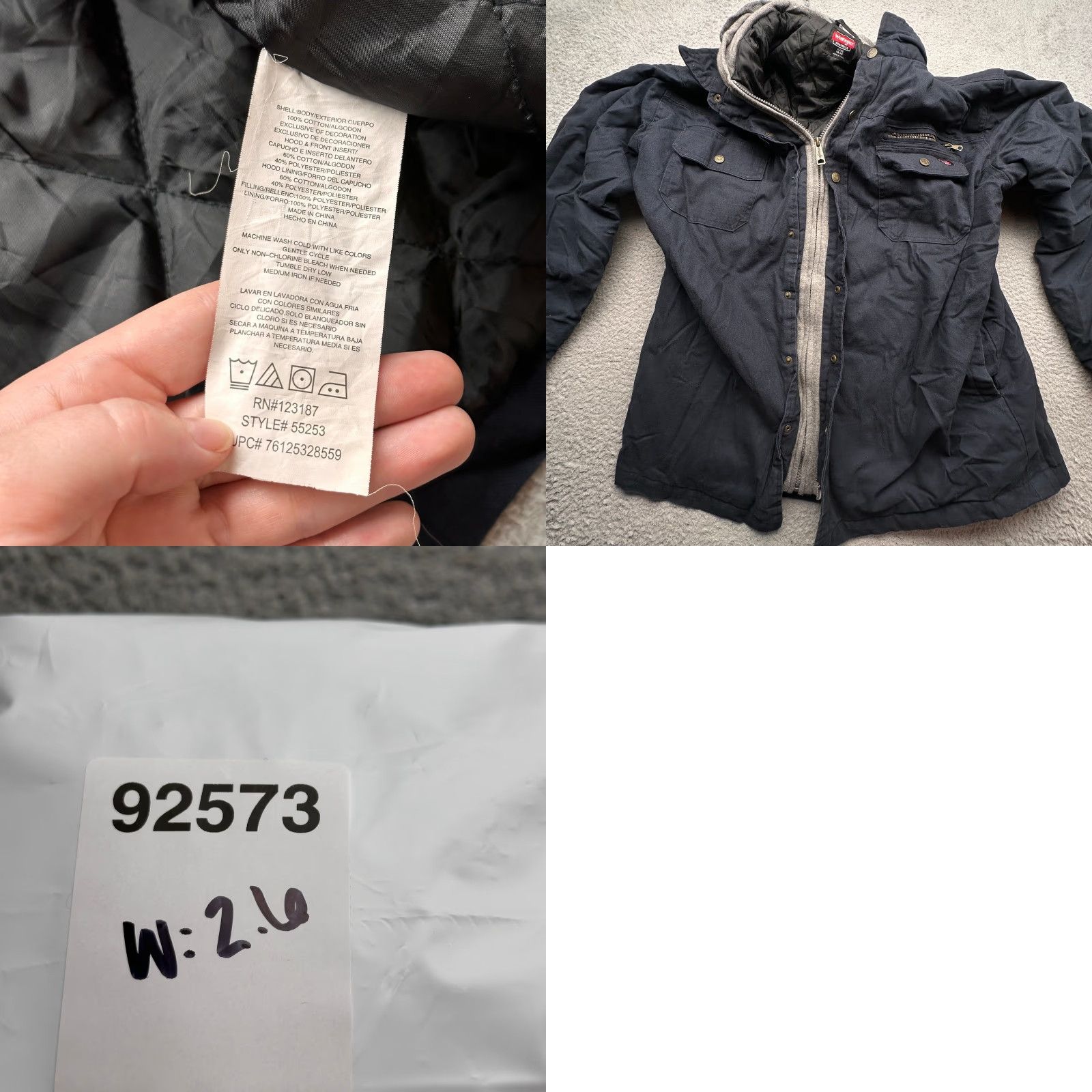 Wrangler Wrangler Canvas Hooded Work Jacket 55253 Mens XL Quilt Lined UNSTITCHING FLAW Size US XL / EU 56 / 4 - 9 Thumbnail