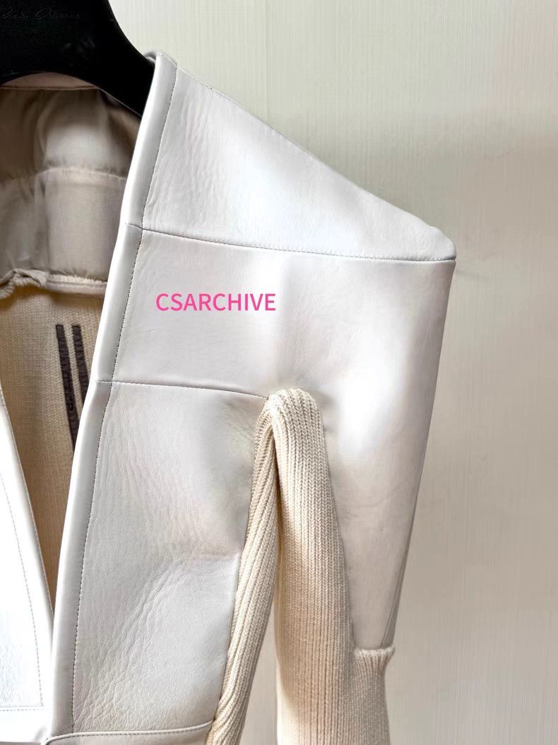 Rick Owens 25FW TIGHT White Leather Padded Shoulder Jacket Q8 Size US XXS / EU 40 - 2 Thumbnail