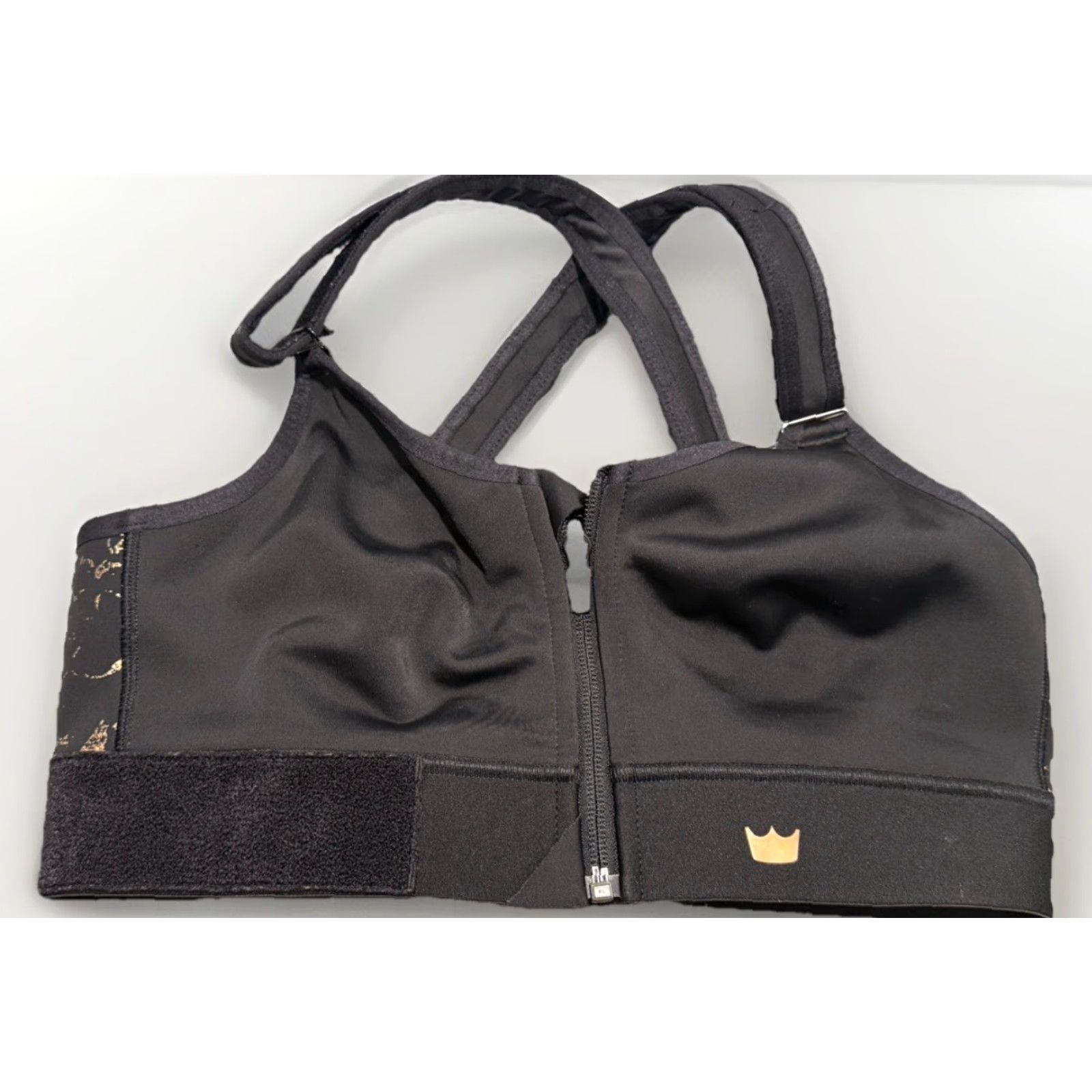 Vintage SHEFIT Flex High Impact Sports Bra Zip Front Black Gold Adjustable 110003 Sz M Size ONE SIZE - 4 Thumbnail