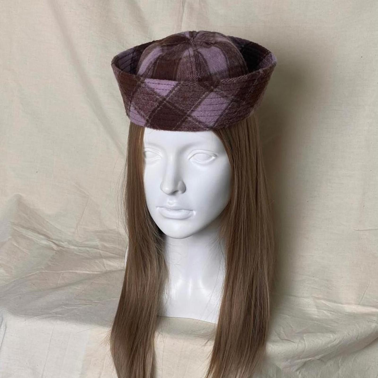 Japanese Brand Retro Pink Brown Plaid Beret Sailor Hat Y2K French Girl OS Size ONE SIZE - 2 Thumbnail