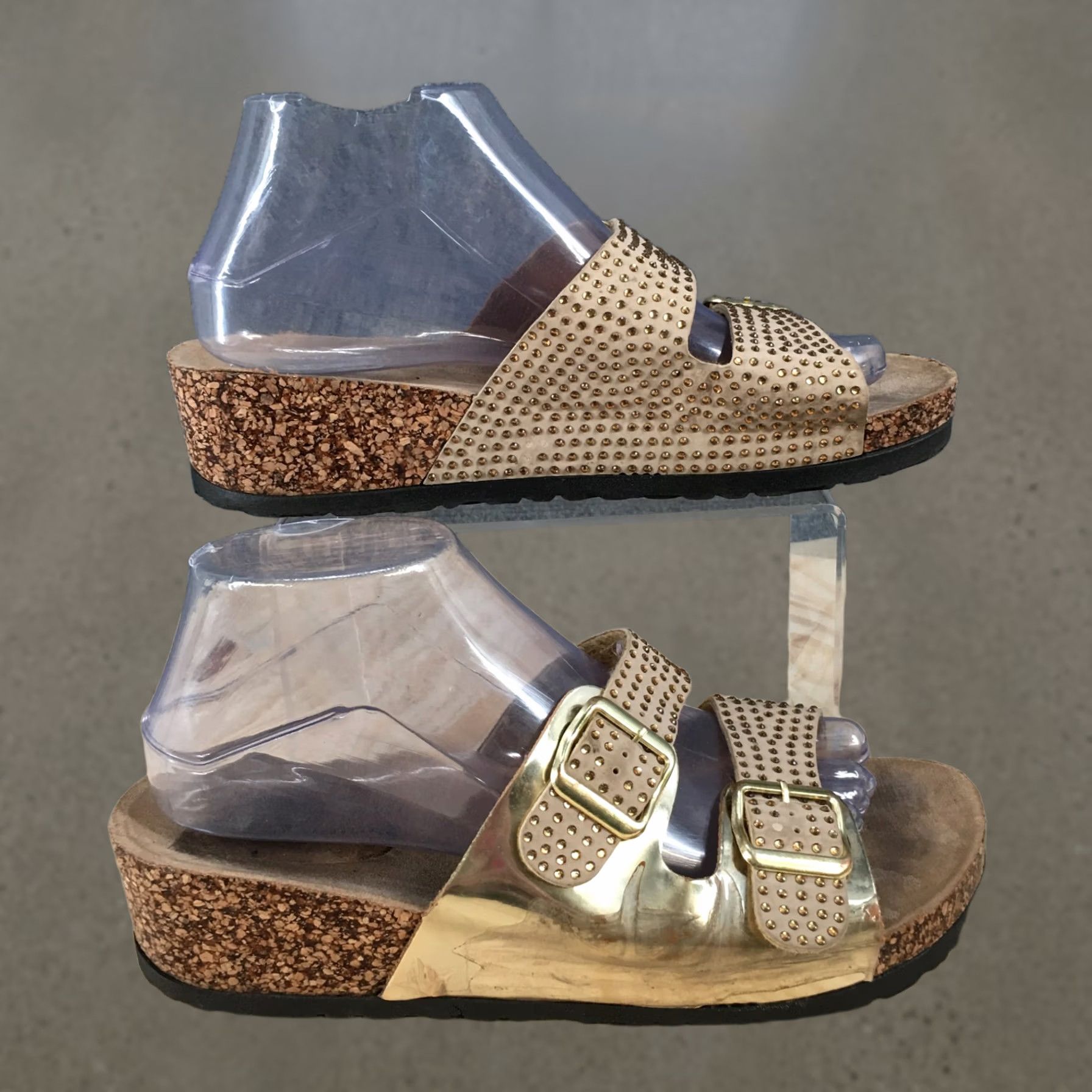 Chinese Laundry CL by Chinese Laundry Sandals Womens 40 M Slide Brown Gold Two Strap Beaded Size US 9 / IT 39 - 1 Thumbnail