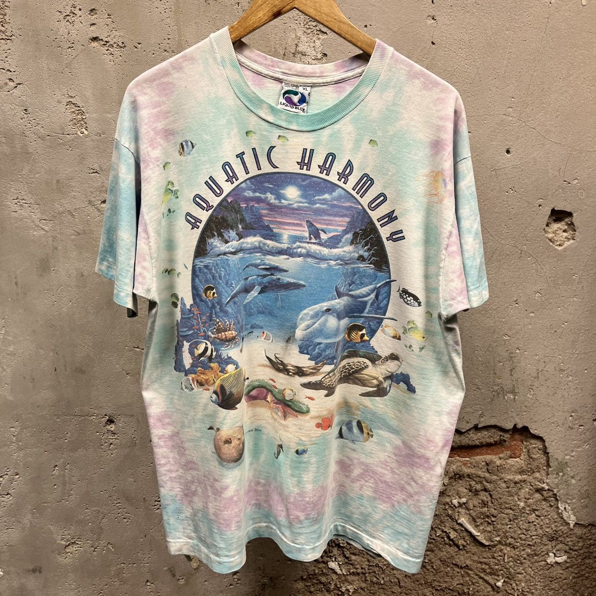 Liquid Blue Vintage 90s 1995 Aquatic Harmony Tie Dye Tee XL