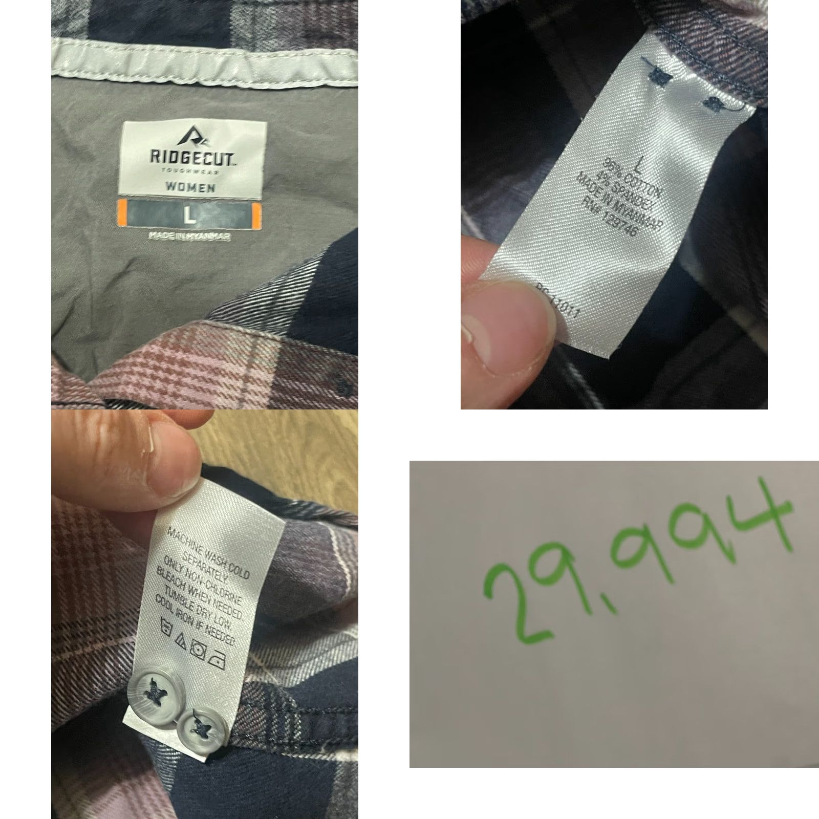 Vintage Ridgecut Shirt Womens Large Blue Gray Pink Plaid Button Up Long Sleeve Casual Fall Spring Summer Size L / US 10 / IT 46 - 8 Thumbnail