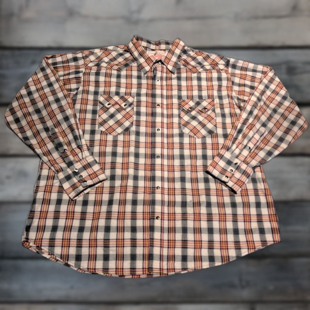 Wrangler VINTAGE Wrangler Sawtooth Pockets Shirt Mens XL Plaid Pearl Snap Button Up Yoke Western Cowboy 80s 90s Mens XL Size US XL / EU 56 / 4 - 1 Thumbnail