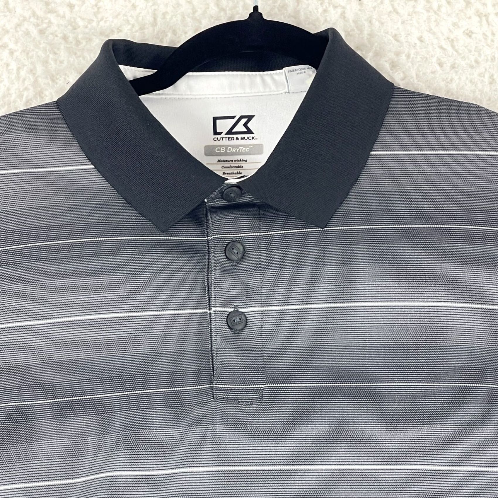 Cutter & Buck Cutter & Buck Polo Shirt Mens Large Gray Black Stripe DryTec Golf Short Sleeve Stretch Regular Size L Size US L / EU 52-54 / 3 - 3 Thumbnail