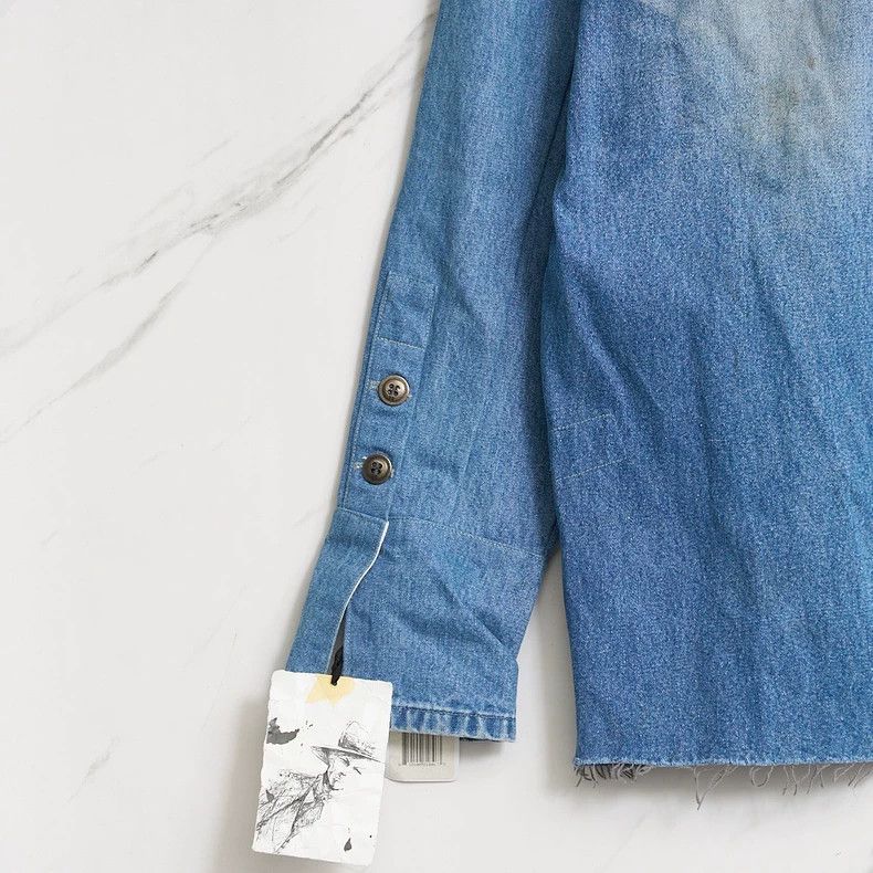 Greg Lauren Greg Lauren Men's Fringed Patchwork Washed Denim Jacket Size US M / EU 48-50 / 2 - 7 Thumbnail