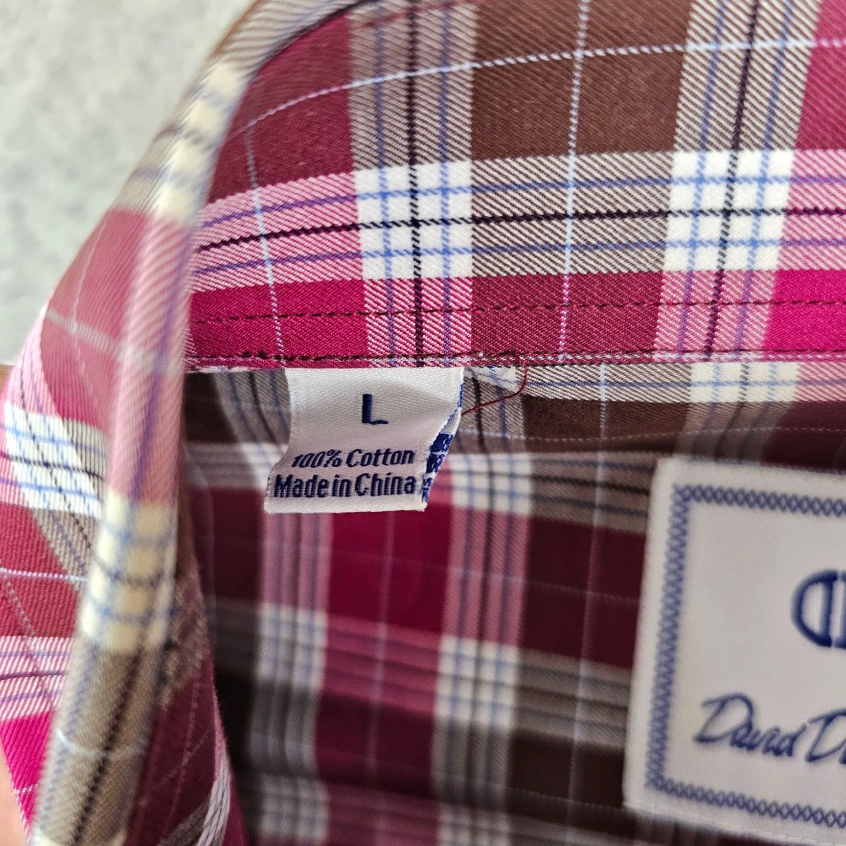 David Donahue David Donahue Dress Shirt Mens Large Brown Pink Check Woven Cotton Long Sleeve Size 42R - 4 Thumbnail