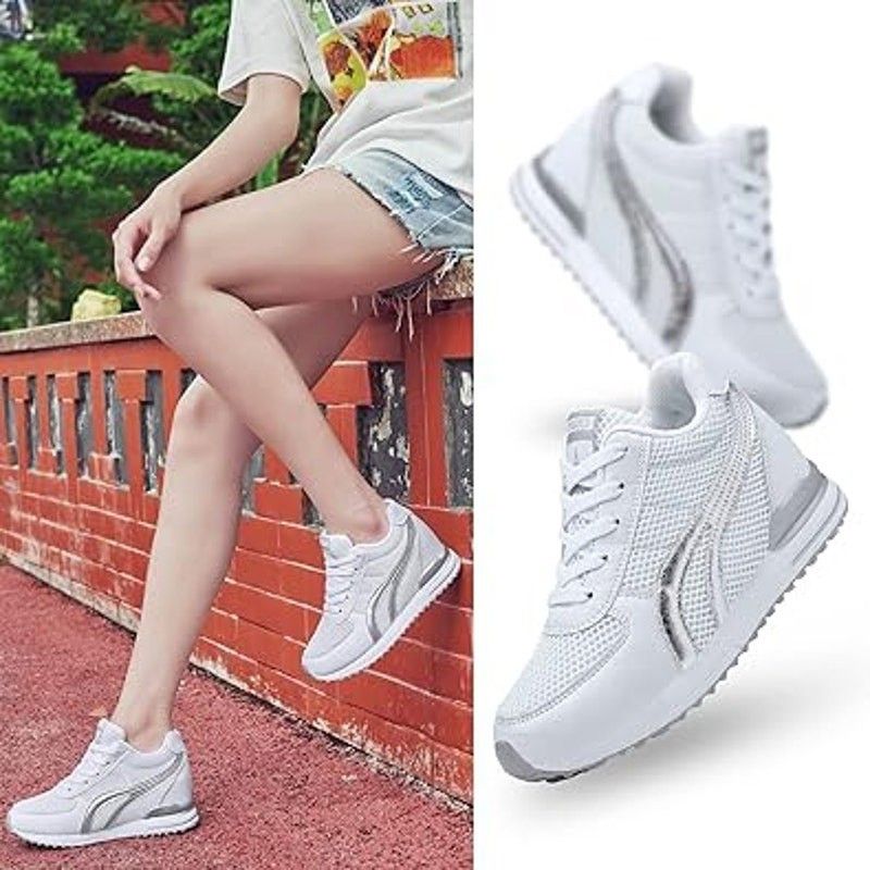 Other Aonegold Women's 6.5 White Silver High Top Lace-Up Sneakers Size US 6.5 / IT 36.5 - 5 Thumbnail