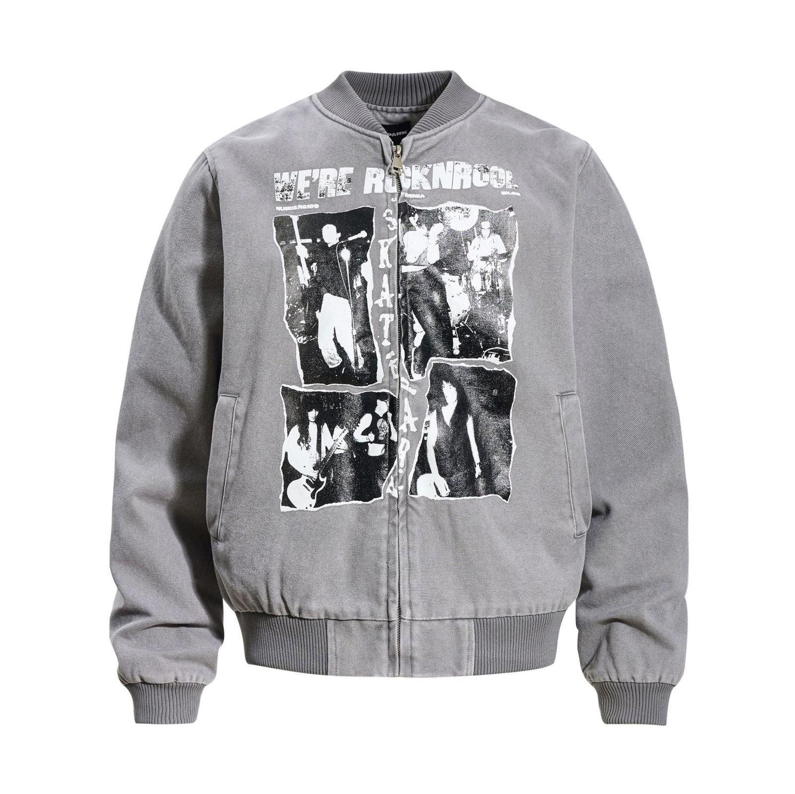 Japanese Brand Gray Graphic Print Bomber Jacket, Casual Men's Outerwear Size US M / EU 48-50 / 2 - 6 Thumbnail