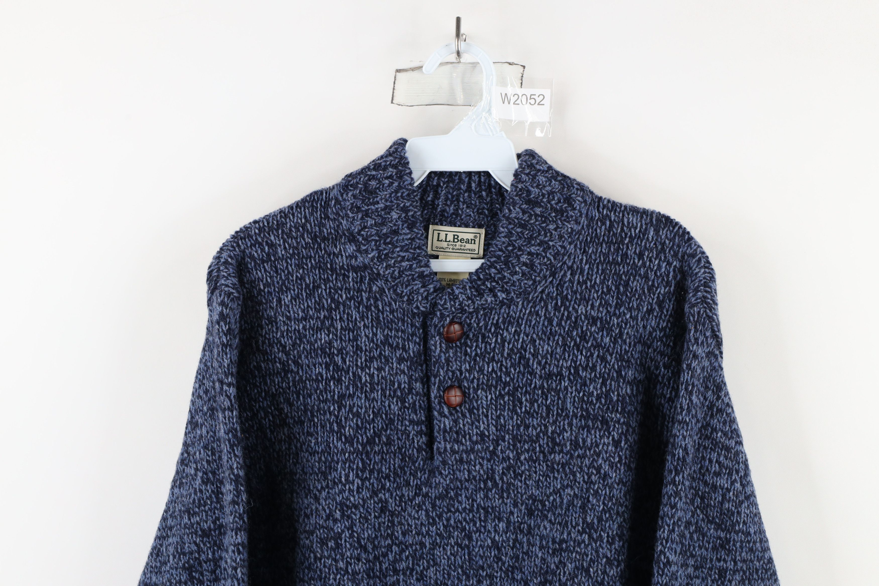 L.L. Bean Vintage 90s LL Bean Lambswool Henley Sweater Heather Blue Size US M / EU 48-50 / 2 - 2 Thumbnail