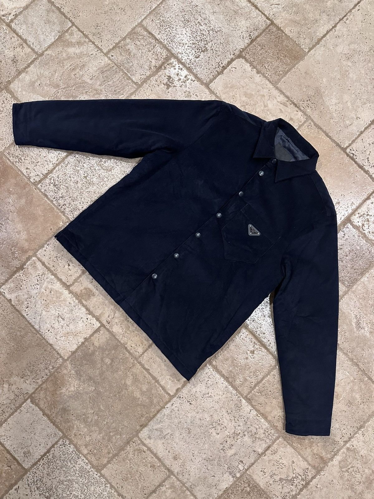 Prada Prada Corduroy Logo Snap Button Up Navy Shirt Jacket Size US L / EU 52-54 / 3 - 4 Thumbnail