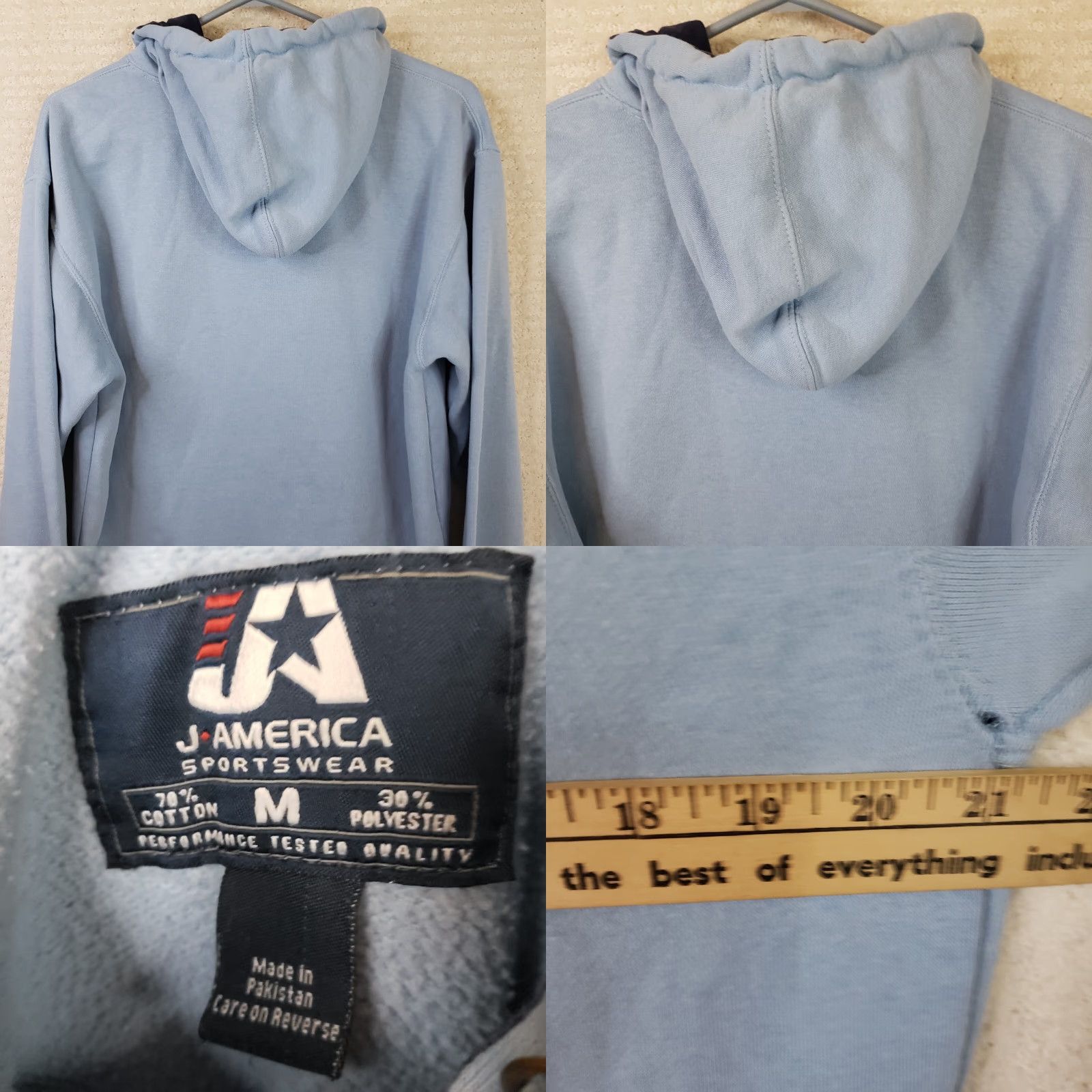 Vintage J. America Men's M Pullover Hoodie Blue Long Sleeve Cotton NC Tar Heels Embroidered Logo College Sports Basketball Size US M / EU 48-50 / 2 - 9 Thumbnail