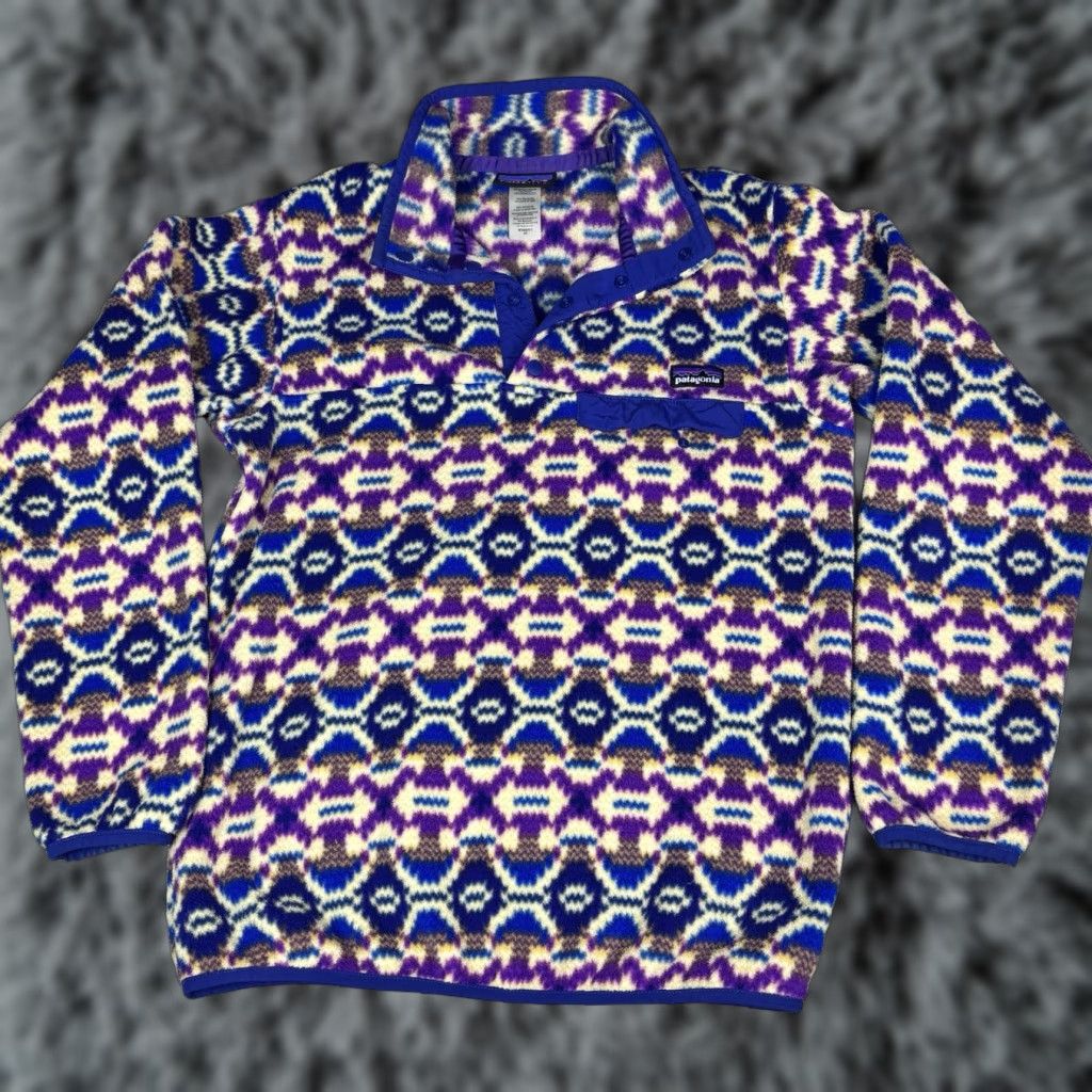 Patagonia Patagonia Synchilla Women's Lightweight Purple Fleece Pullover 1/4 Snap Jacket XS Regular Geometric Pattern Size XS / US 0-2 / IT 36-38 - 1 Thumbnail