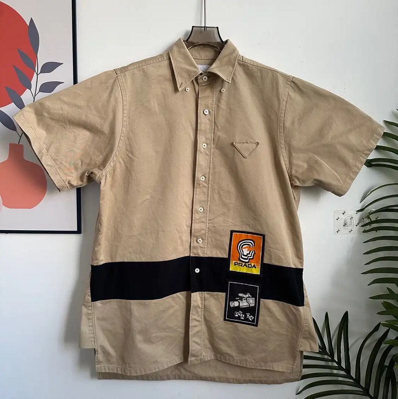Prada Prada Men's Khaki Cotton Short Sleeve Shirt Size US M / EU 48-50 / 2 - 1 Thumbnail