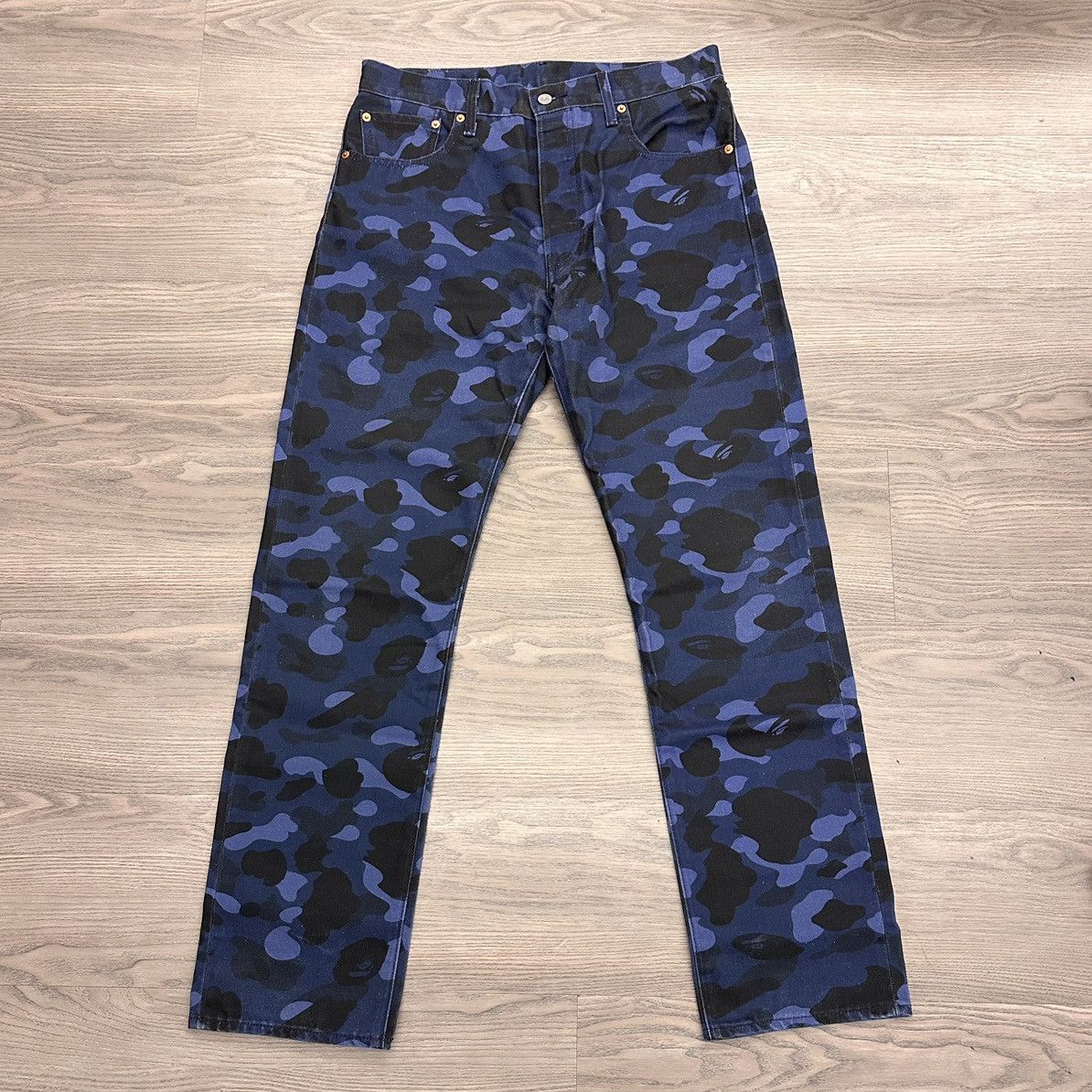 image of Bape X Levi's Color Camo 501 Denim Jeans Pants Ape Blue, Men's (Size 33)