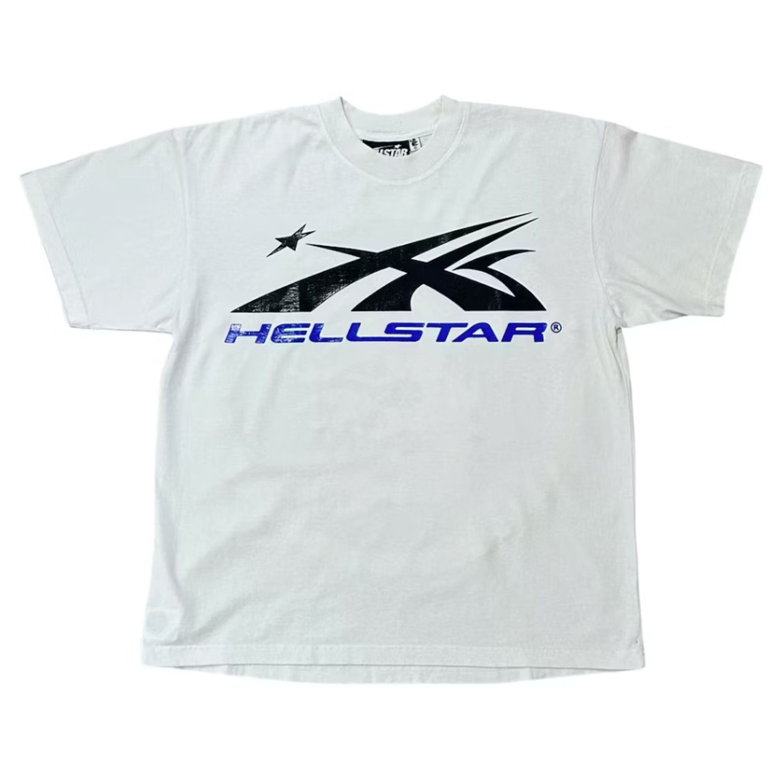 image of Hellstar Gel Sport Logo Short Sleeve Tee Shirt White Blue, Men's (Size Small)