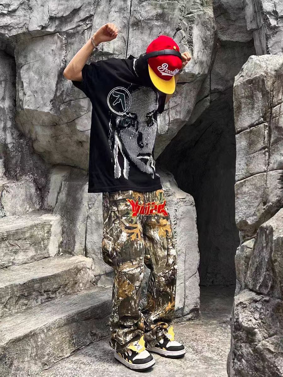 Branch embroidered camouflage hip-hop casual trousers