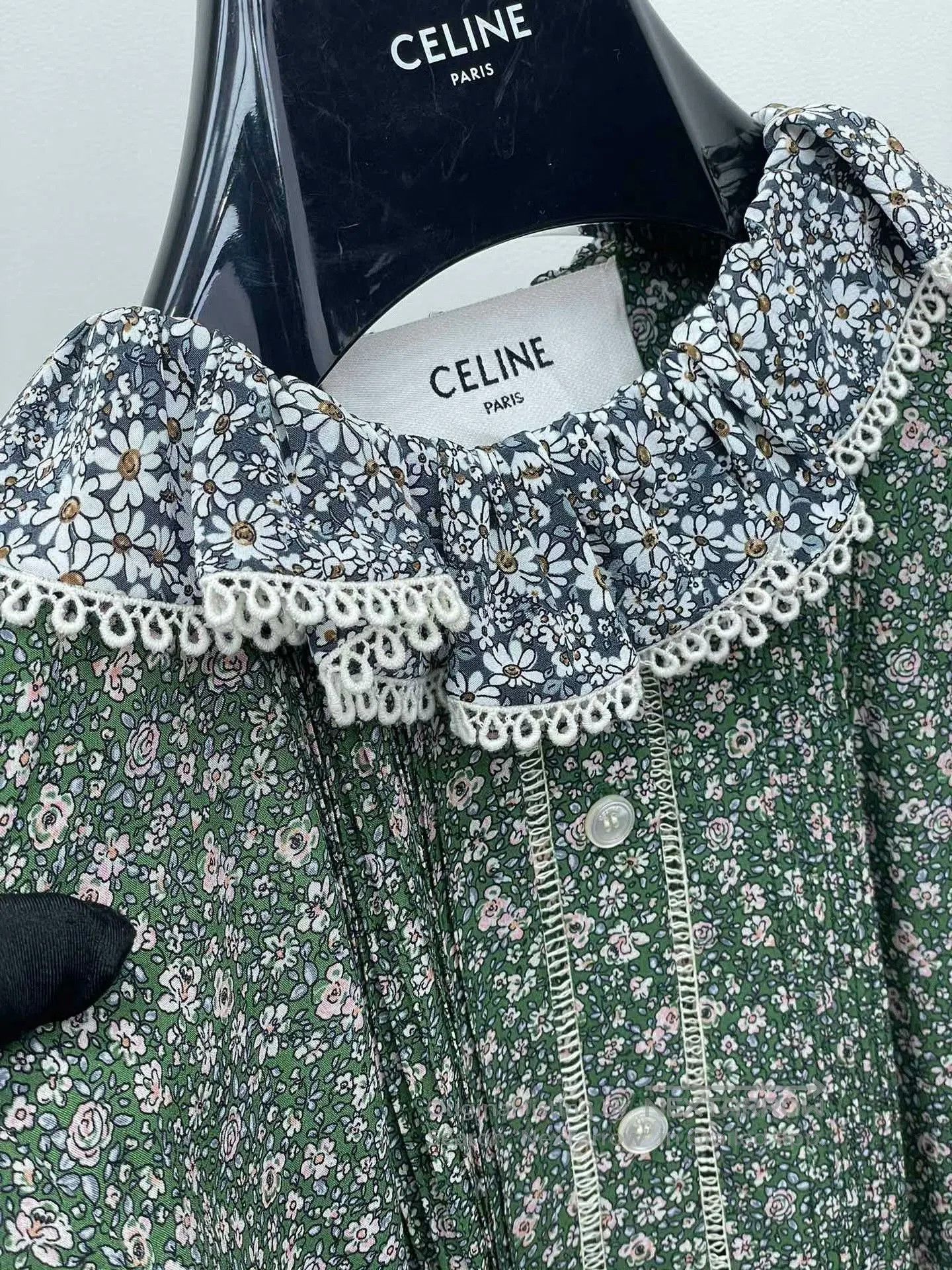 Celine CELINE Green Floral Silk Dress. Size XXS / US 00 / IT 34 - 3 Thumbnail