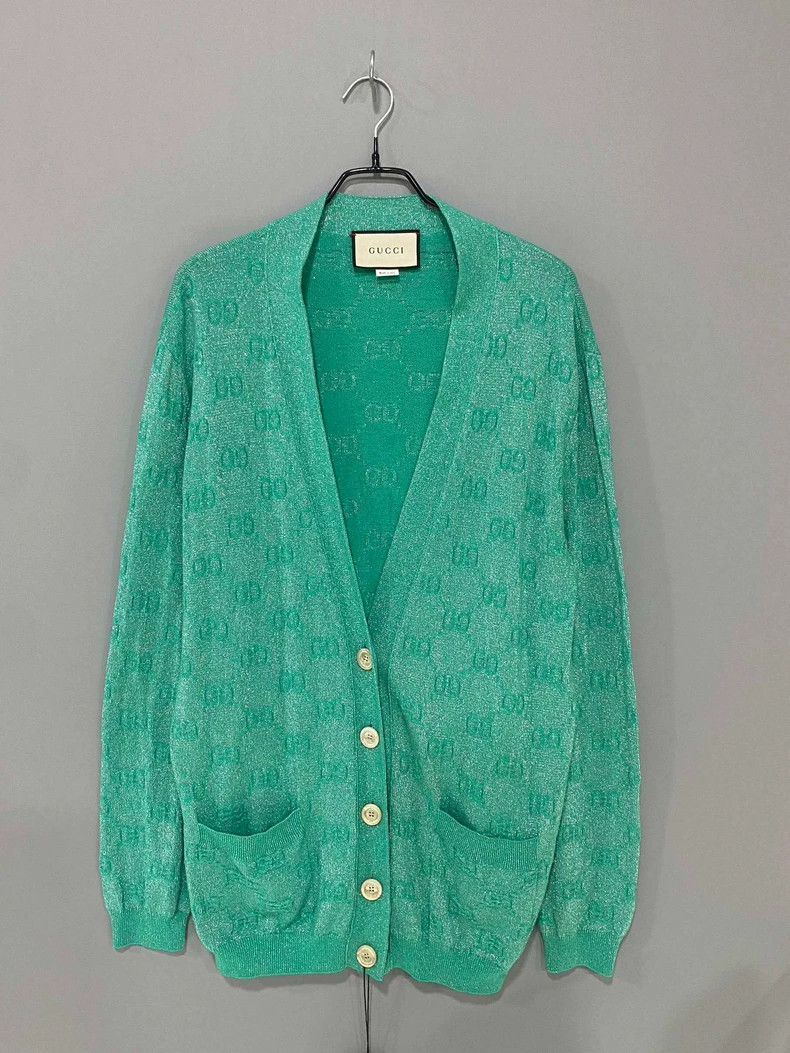 Gucci Gucci Gold thread full print old flower green cardigan coat Size S / US 4 / IT 40 - 1 Thumbnail