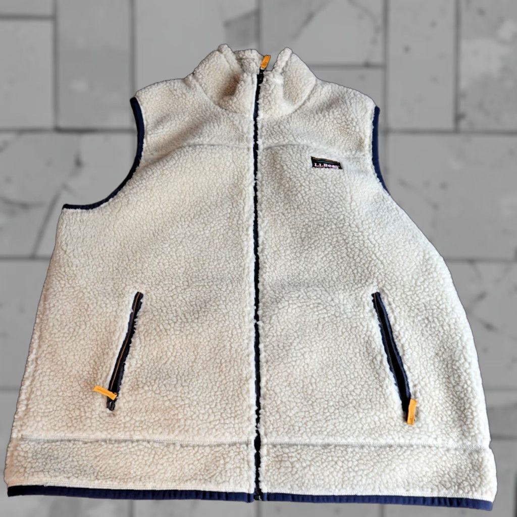 Vintage LL Bean Mens Vest 2XL Ivory Sherpa Puffer Jacket Full Zip Windsor? Size XXL / US 16-18 / IT 52-54 - 1 Thumbnail