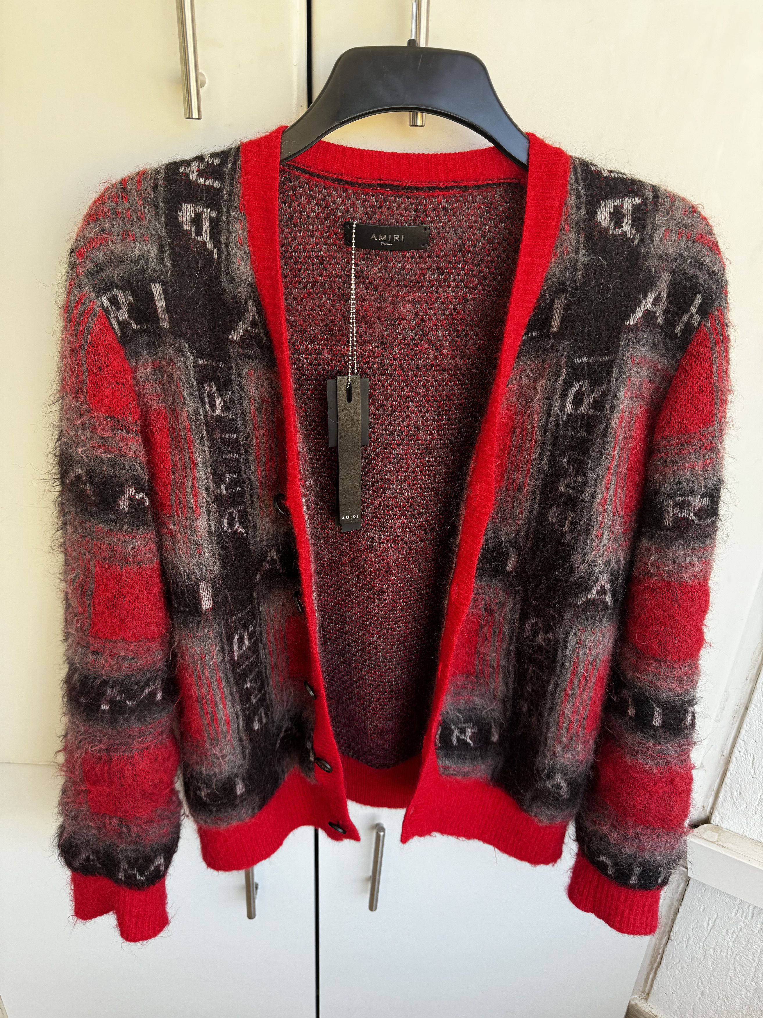 image of Amiri Cardigan Mohair Wool in Red, Men's (Size Small)