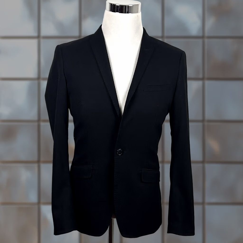 H&M H&M Sport Coat Black Textured One-Button Slim Fit 38R Men Regular Jacket Coat Vented Polyester Blend Size US XS / EU 42 / 0 - 1 Thumbnail