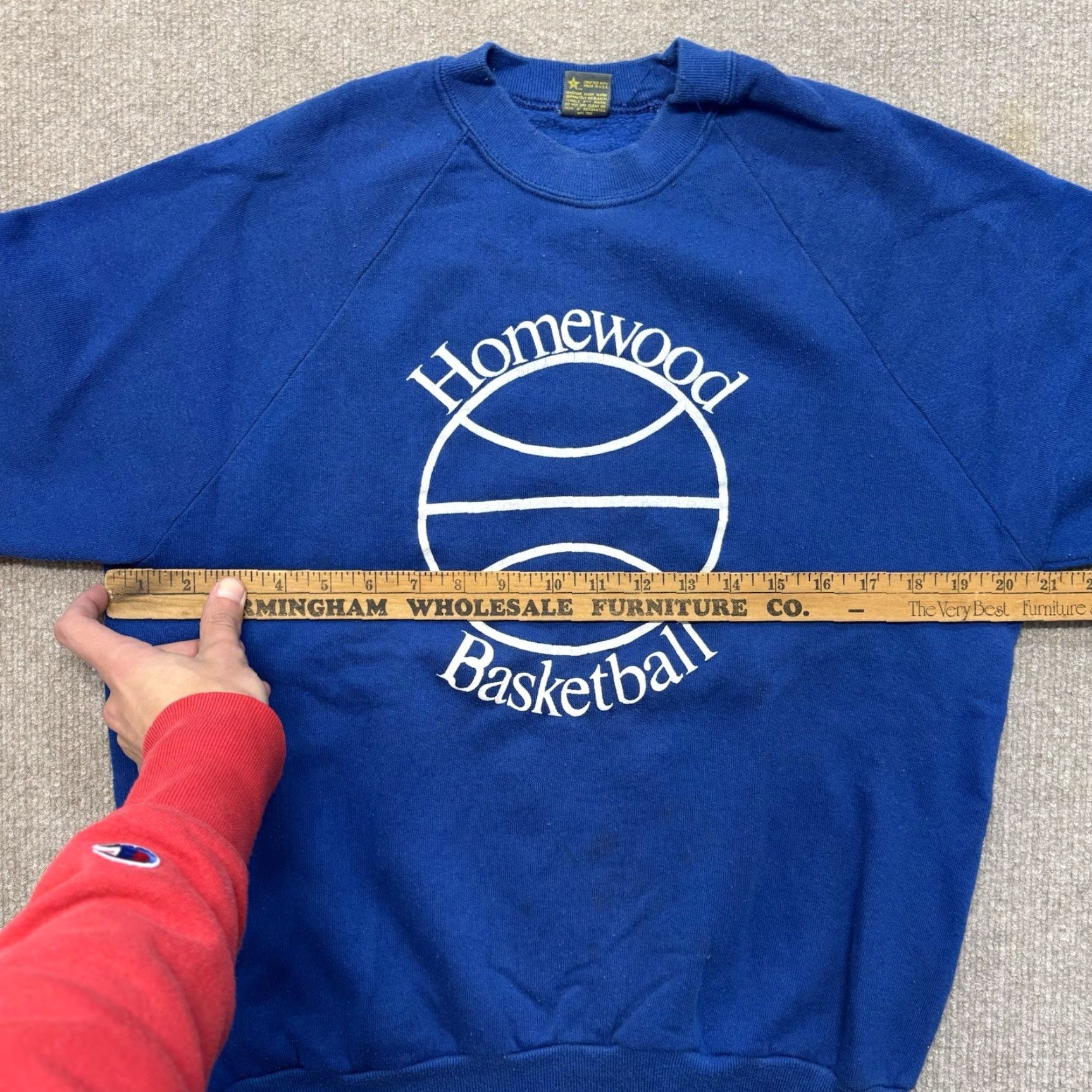 Vintage VINTAGE Homewood Basketball Sweatshirt Mens L Blue Distressed 80s Alabama Graphic Print Pullover Heavyweight Cotton Blend Size US L / EU 52-54 / 3 - 7 Thumbnail