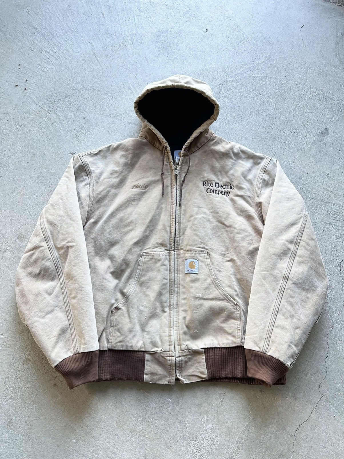 image of Carhartt Faded Tan Hooded Jacket in Beige, Men's (Size 2XL)