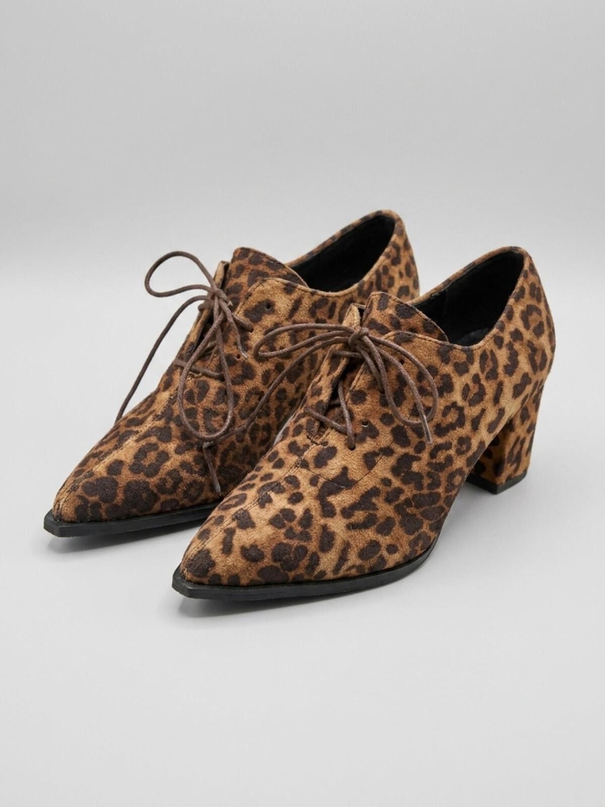 Other Leopard Print Lace-Up Block Heel Women's Shoes - Brown Size US 10 / IT 40 - 1 Thumbnail