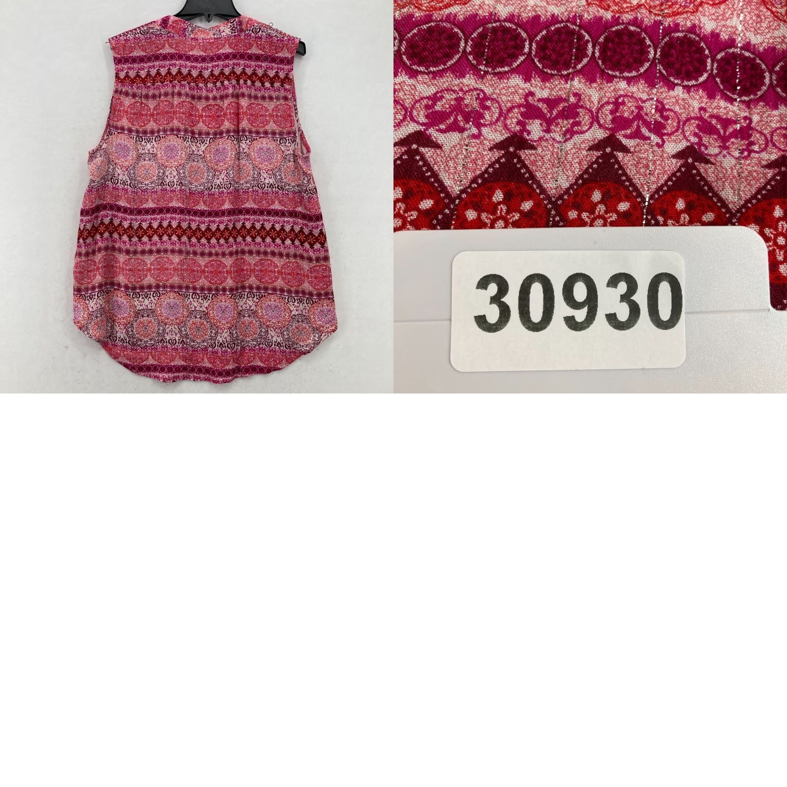 YOKE Kaktus Blouse Shirt Women Sleeveless Red Multi-Print Smocked Yoke Boho Top XL 100% Rayon Size XL / US 12-14 / IT 48-50 - 9 Thumbnail
